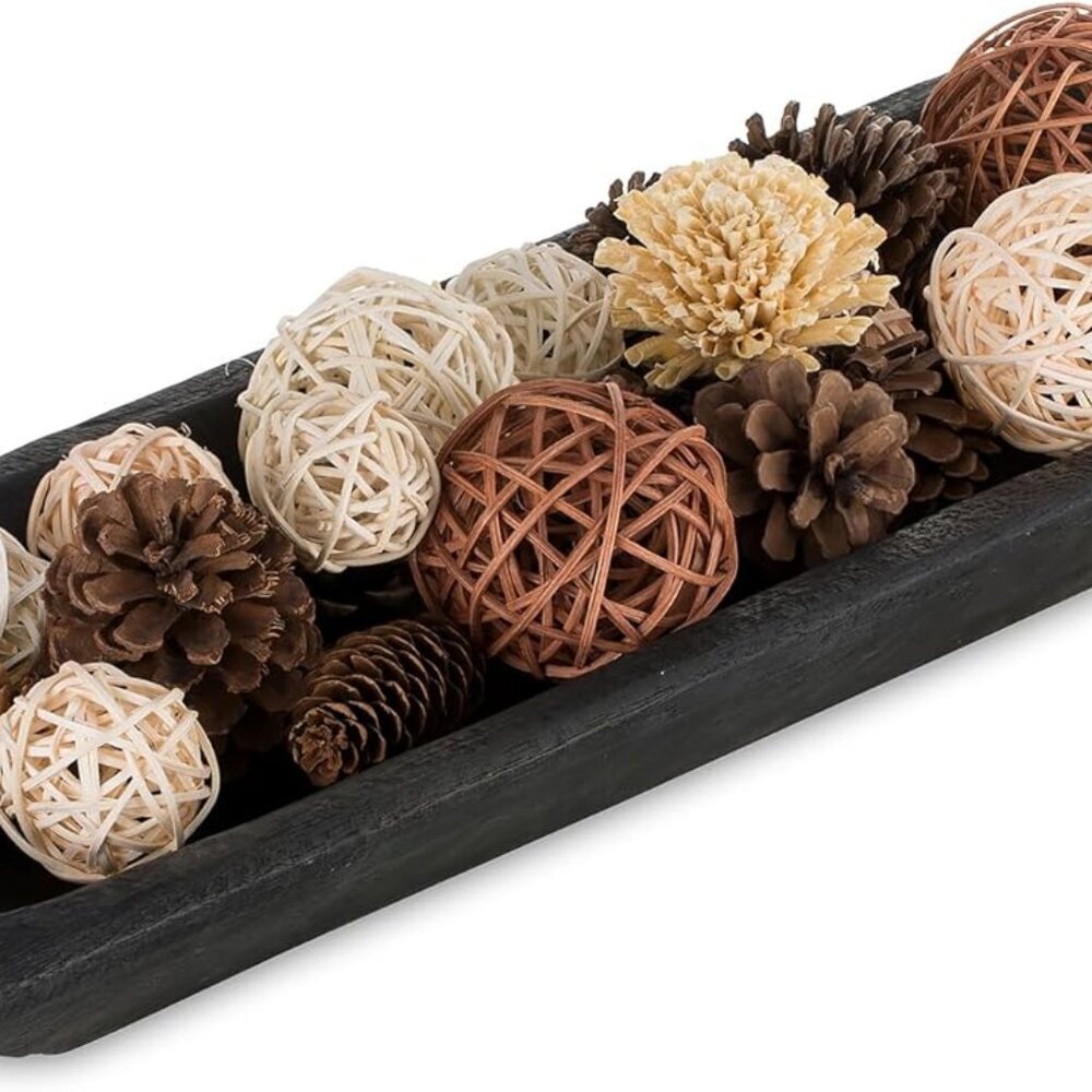 Decorative Wood Dough Bowl: Large Long Wooden Centerpiece Table Decorations Natu